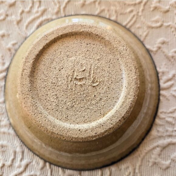 Handcrafted Ceramic Bowl with Blue and Tan Stripes - Picture 4 of 8